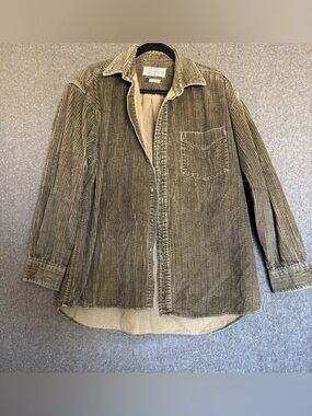 Pure Stuff Corduroy Herringbone Shirt Beige Brown Long Sleeve Men L Cotton